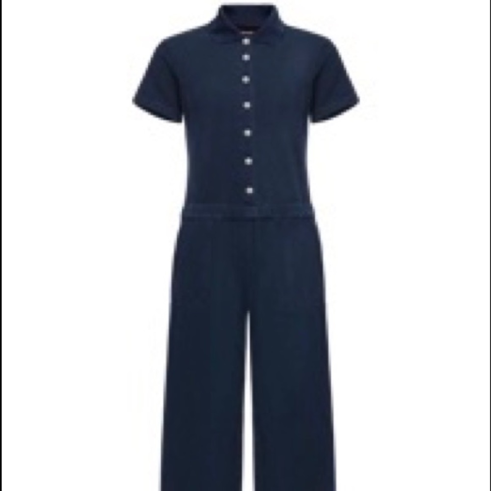 Navy washed sweatshirt denim jumpsuit